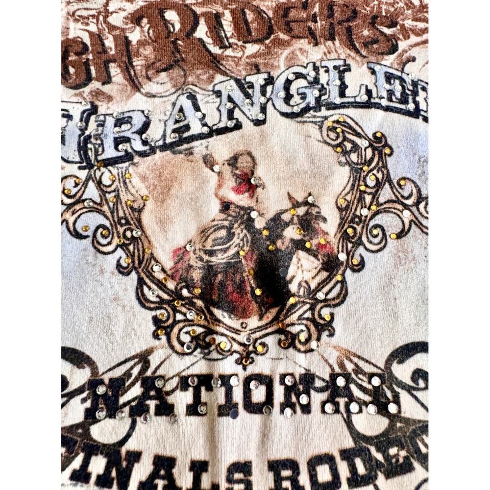 Fornia Wrangler Rough Riders Rodeo Graphic Tee Rhinestone Cream Medium USA - Picture 3 of 9
